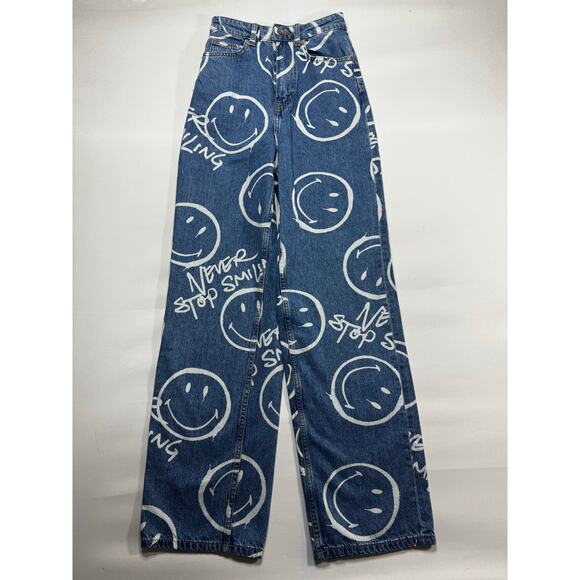 Smiley x H&M Women's High Rise Wide Leg Blue Denim Jeans - Size 0 (23x31) - Picture 1 of 5